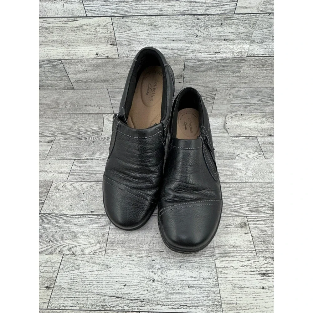 Clarks‎ Collection Black Leather Slip On Zip Comfort Shoes Womens 7.5 M